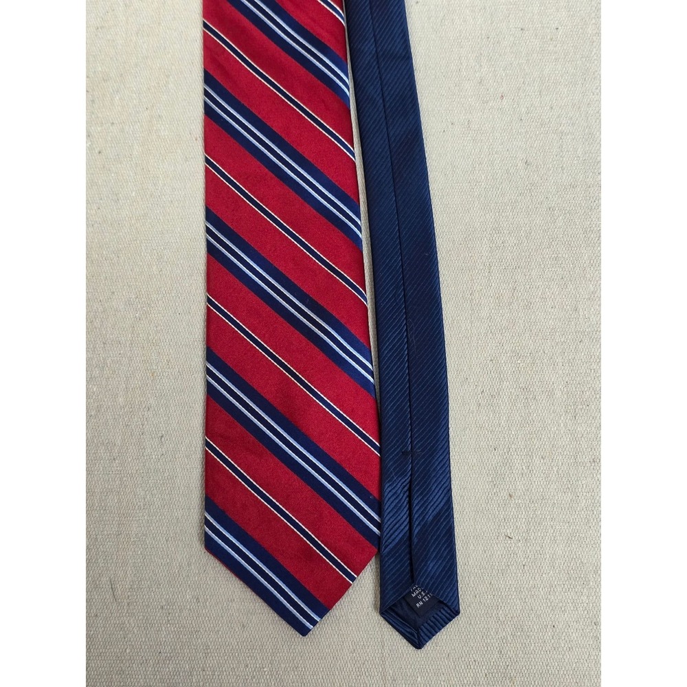 Tommy Hilfiger Mens Silk Tie Red Navy Blue White Striped Rep Necktie USA Made - Picture 2 of 7